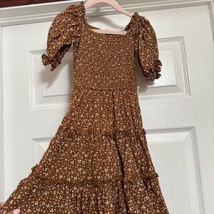 Ivy City Co mini Madeline Brown Floral Puff-Sleeve Tiered Dress